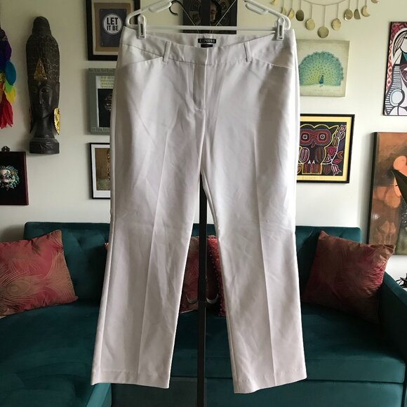EXPRESS size 12R White Stretch EDITOR Wide Leg Flare Dress Pants - Picture 1 of 4